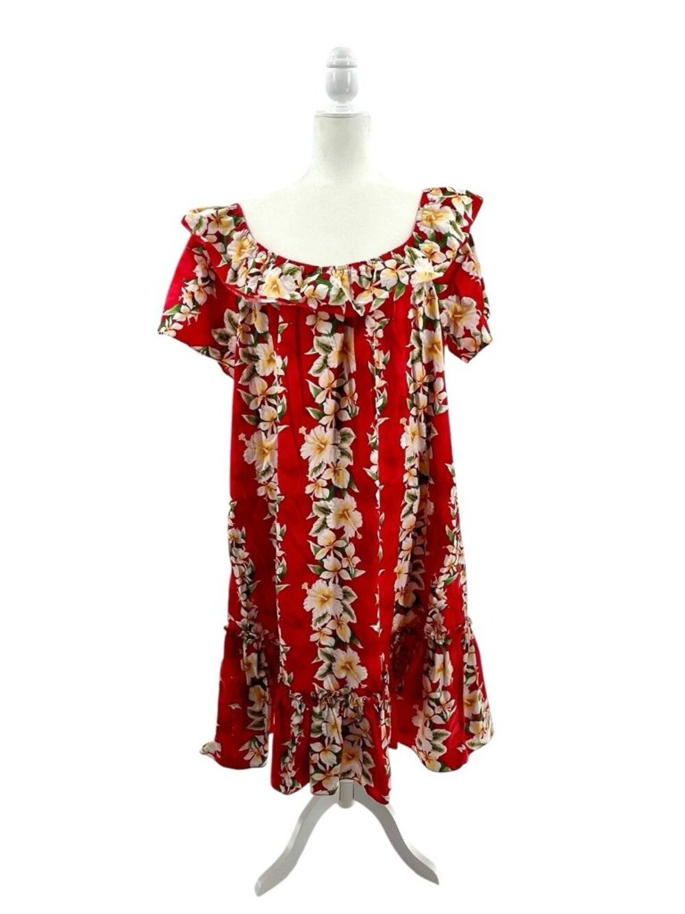 ROYAL HAWAIIAN CREATIONS Women's Red Floral Off Shoulder Midi Dress 2X